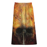 Flaming Demon Skull Print Cotton Front Slit Maxi Skirt