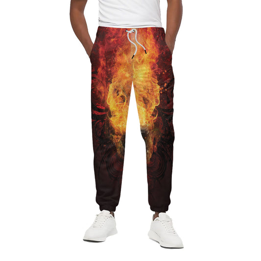 Flaming Demon Skull Print Cotton Pants