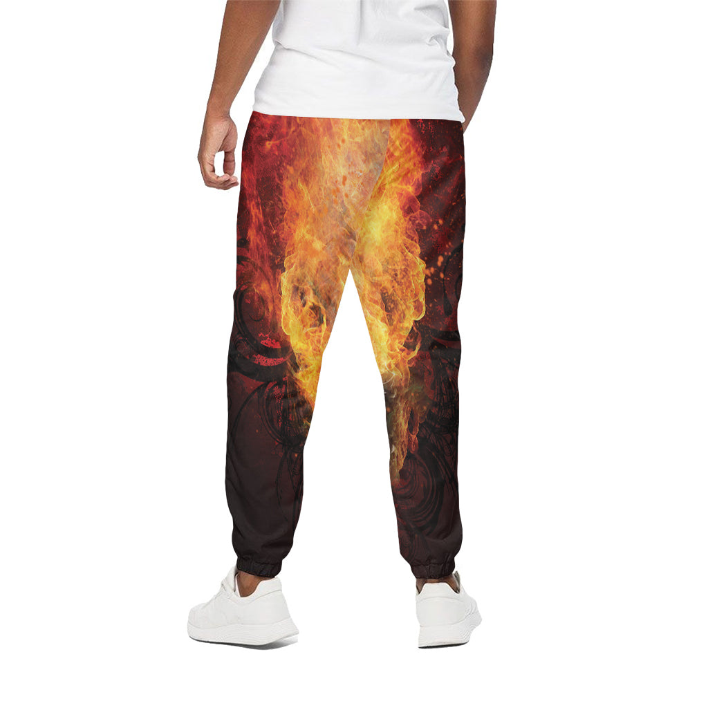 Flaming Demon Skull Print Cotton Pants