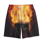 Flaming Demon Skull Print Cotton Shorts
