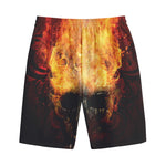 Flaming Demon Skull Print Cotton Shorts