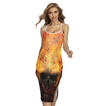 Flaming Demon Skull Print Cross Back Cami Dress