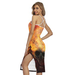 Flaming Demon Skull Print Cross Back Cami Dress