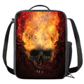 Flaming Demon Skull Print Crossbody Lunch Bag