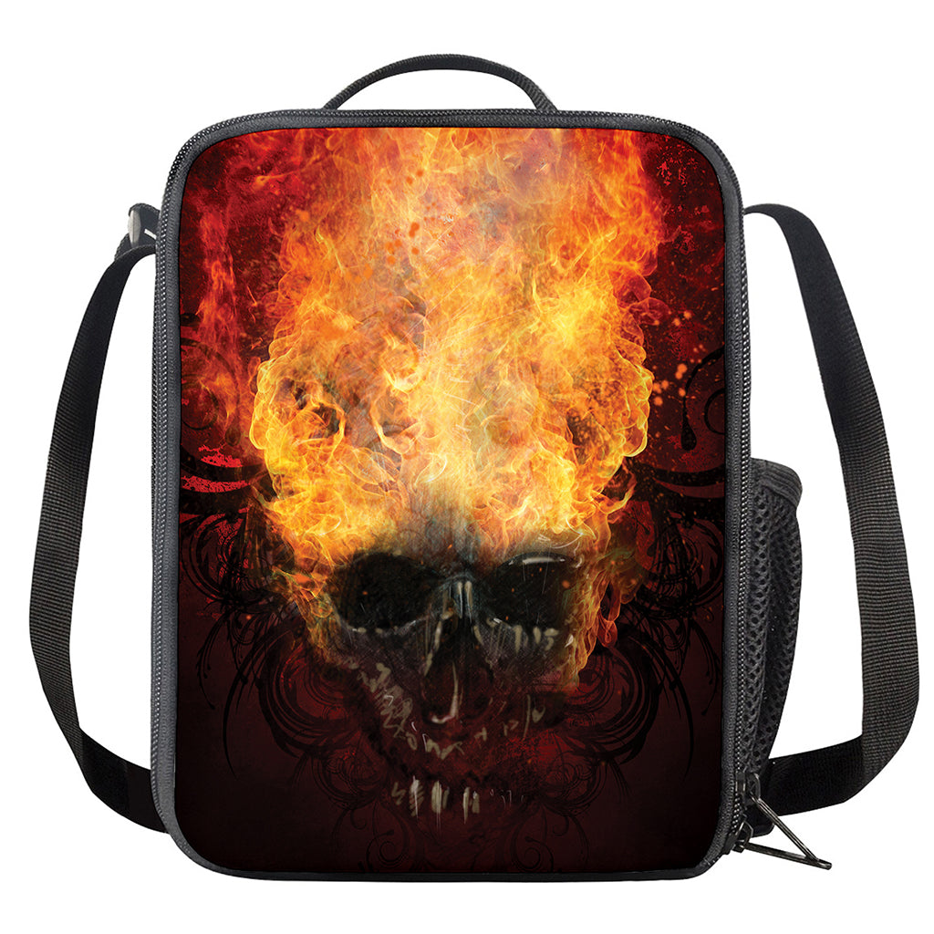 Flaming Demon Skull Print Crossbody Lunch Bag
