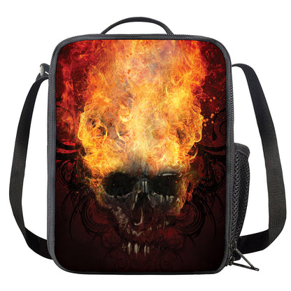 Flaming Demon Skull Print Crossbody Lunch Bag