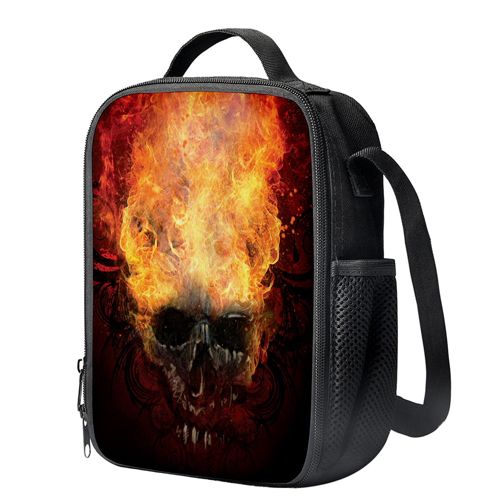 Flaming Demon Skull Print Crossbody Lunch Bag