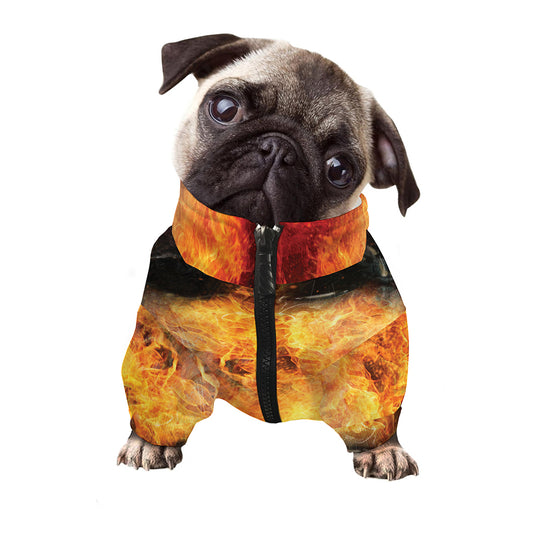 Flaming Demon Skull Print Dog Zip Up Jacket