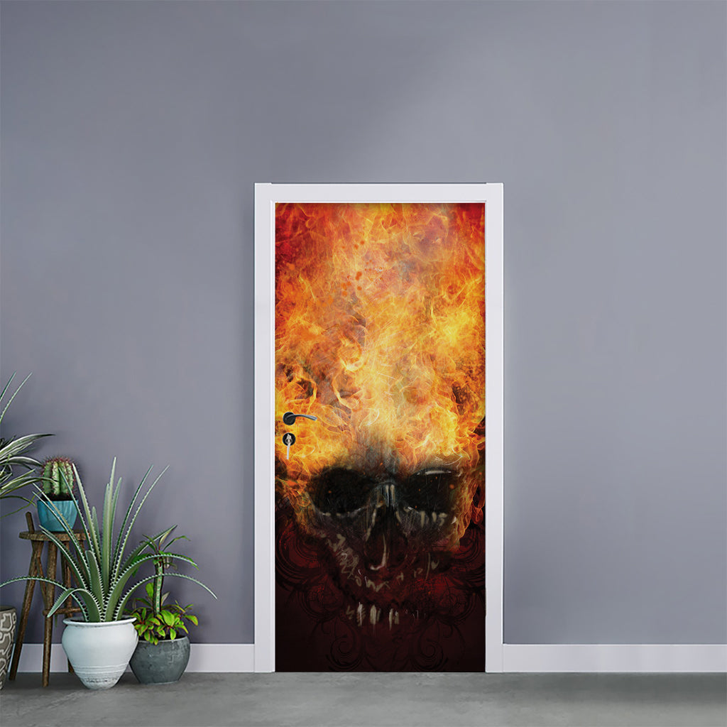 Flaming Demon Skull Print Door Sticker