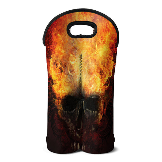 Flaming Demon Skull Print Double Neoprene Wine Tote