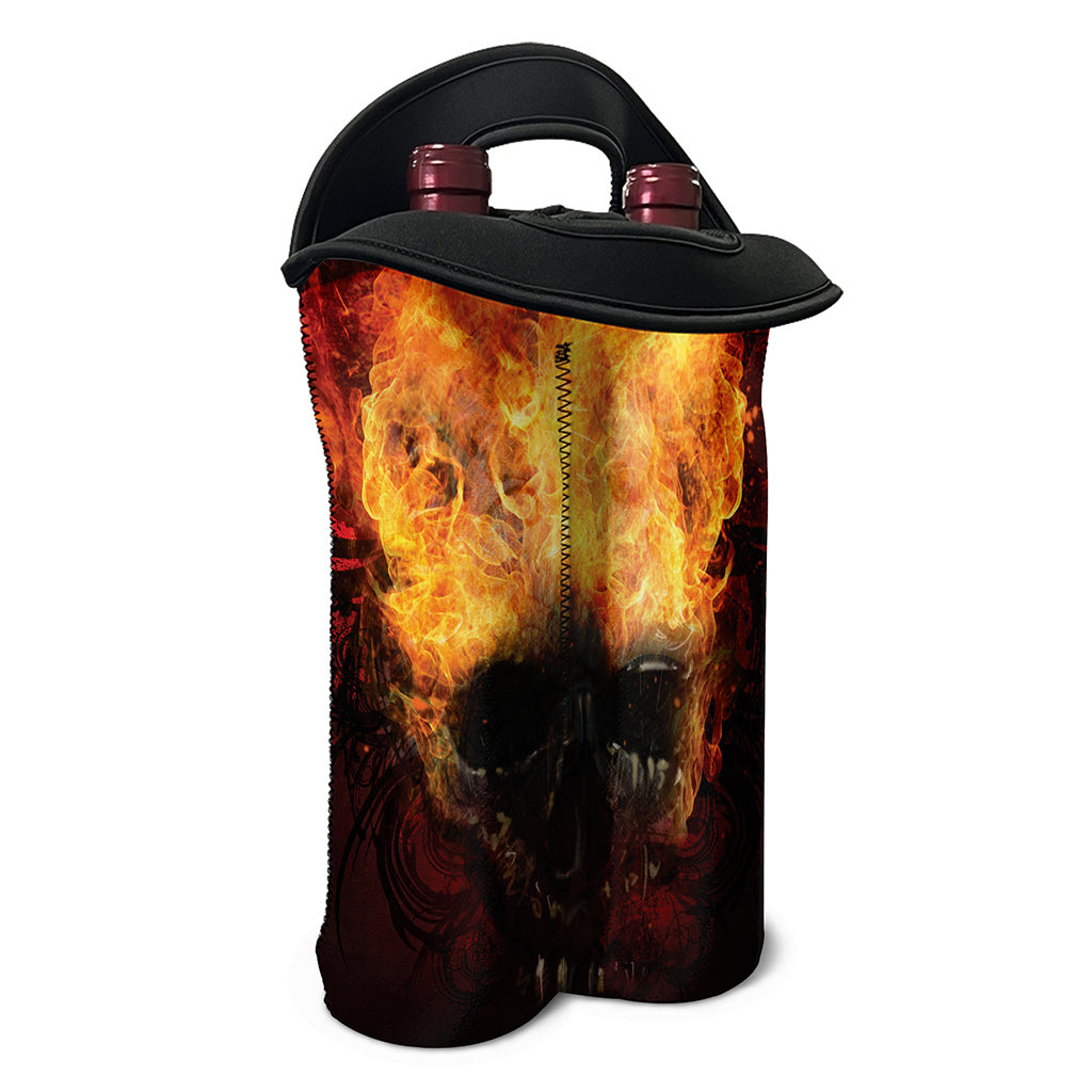 Flaming Demon Skull Print Double Neoprene Wine Tote
