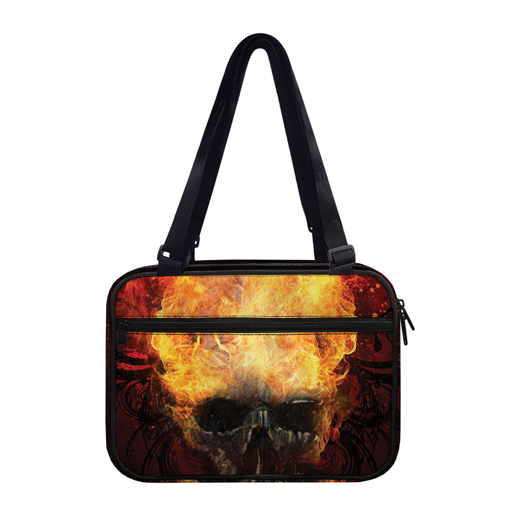 Flaming Demon Skull Print Double Strap Bible Bag
