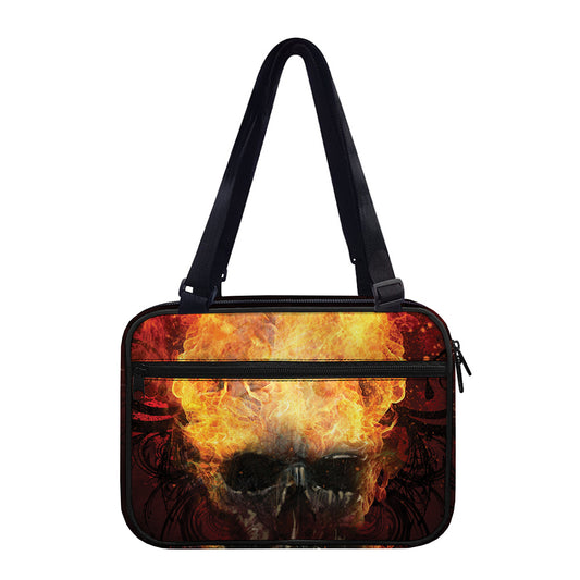 Flaming Demon Skull Print Double Strap Bible Bag