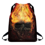 Flaming Demon Skull Print Drawstring Backpack