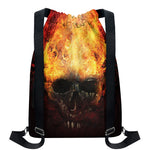 Flaming Demon Skull Print Drawstring Backpack