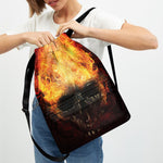 Flaming Demon Skull Print Drawstring Backpack