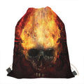 Flaming Demon Skull Print Drawstring Bag