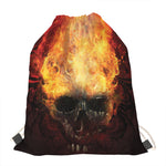 Flaming Demon Skull Print Drawstring Bag