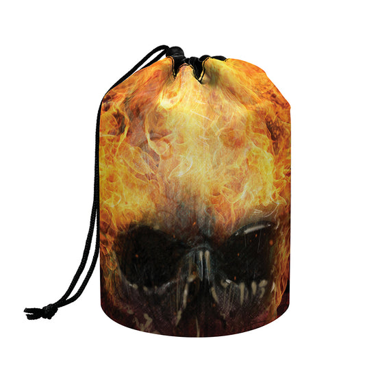 Flaming Demon Skull Print Drawstring Makeup Bag