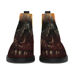 Flaming Demon Skull Print Flat Ankle Boots