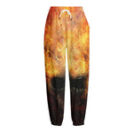 Flaming Demon Skull Print Fleece Lined Knit Pants