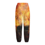 Flaming Demon Skull Print Fleece Lined Knit Pants