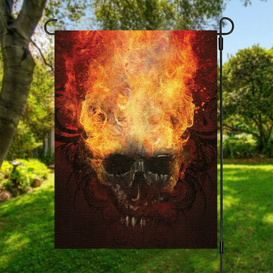 Flaming Demon Skull Print Garden Flag