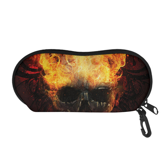 Flaming Demon Skull Print Glasses Case
