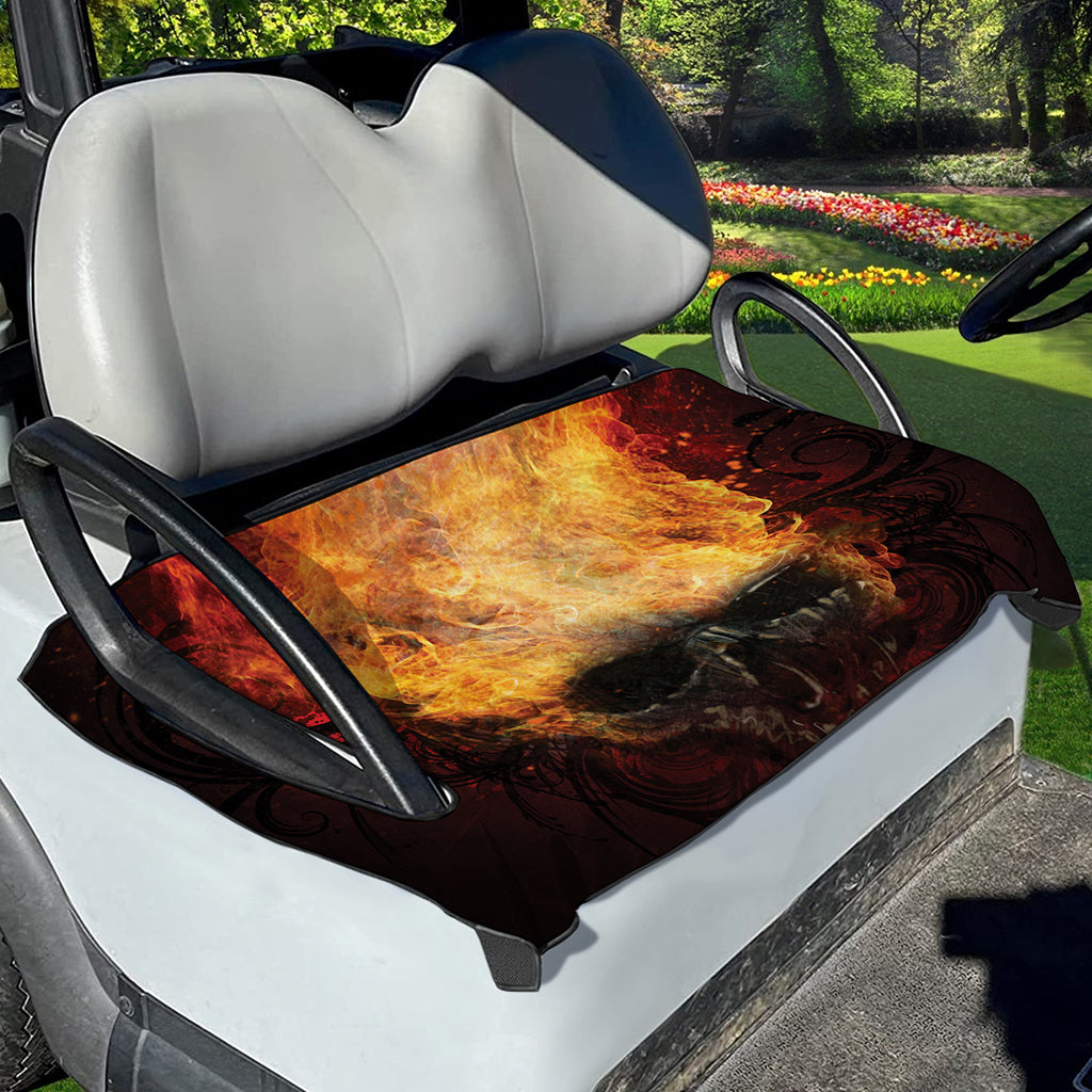 Flaming Demon Skull Print Golf Cart Seat Cover