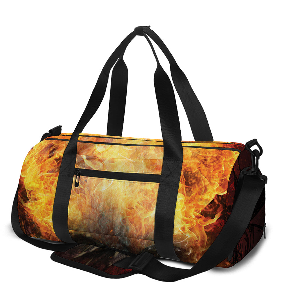 Flaming Demon Skull Print Gym Bag