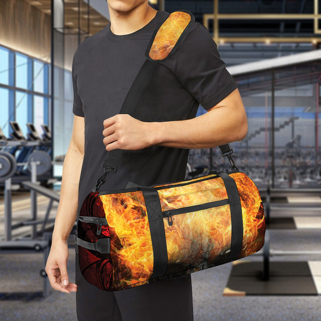 Flaming Demon Skull Print Gym Bag