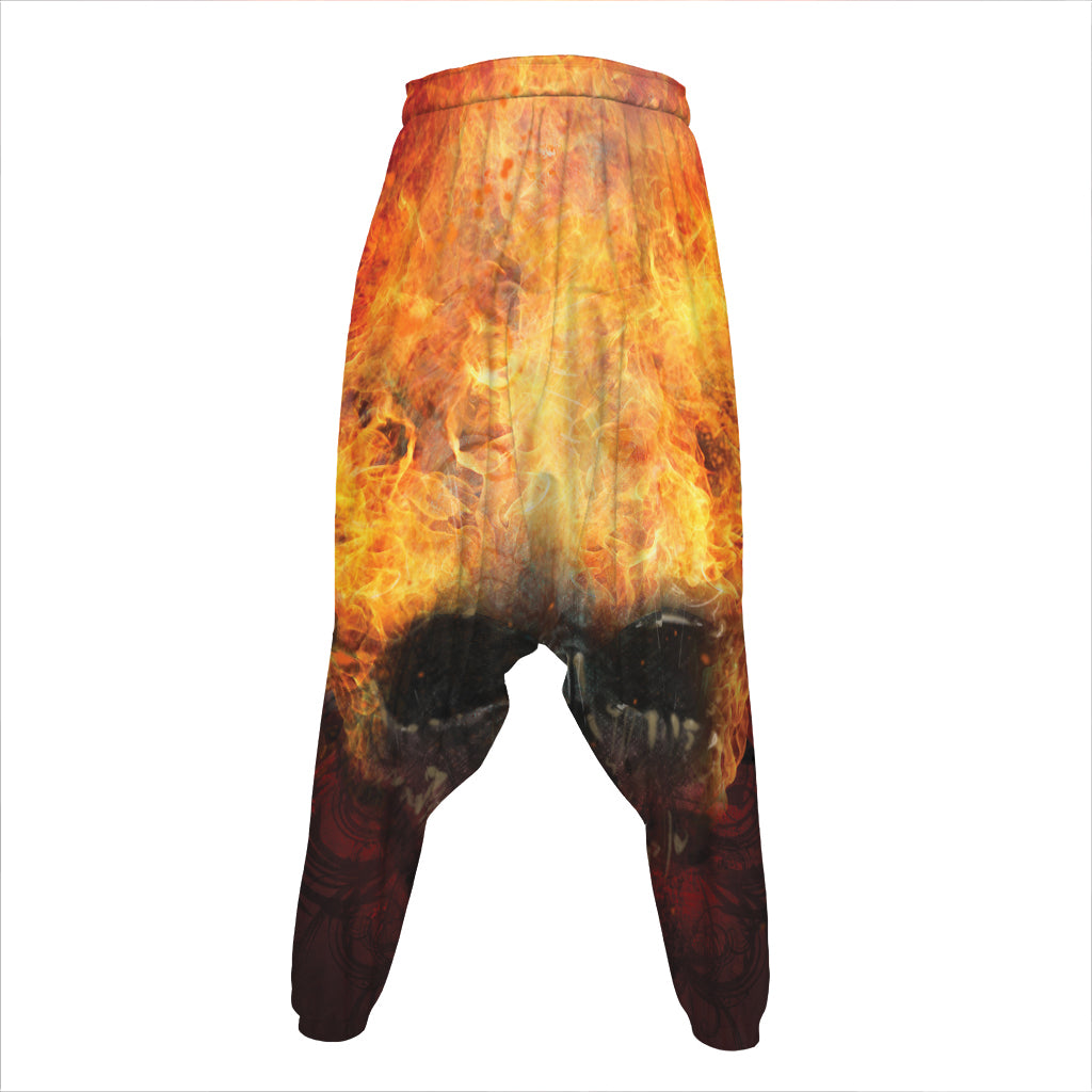 Flaming Demon Skull Print Hammer Pants