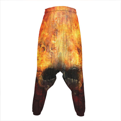 Flaming Demon Skull Print Hammer Pants