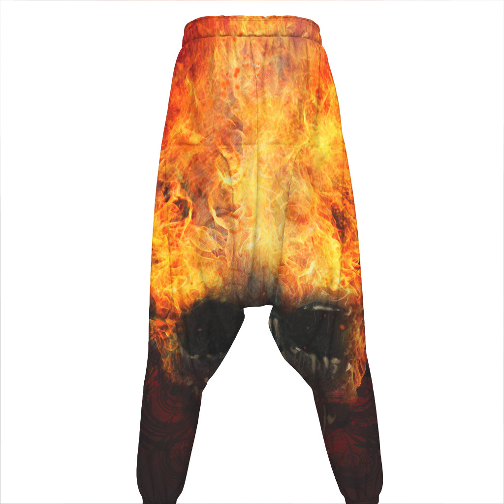 Flaming Demon Skull Print Hammer Pants