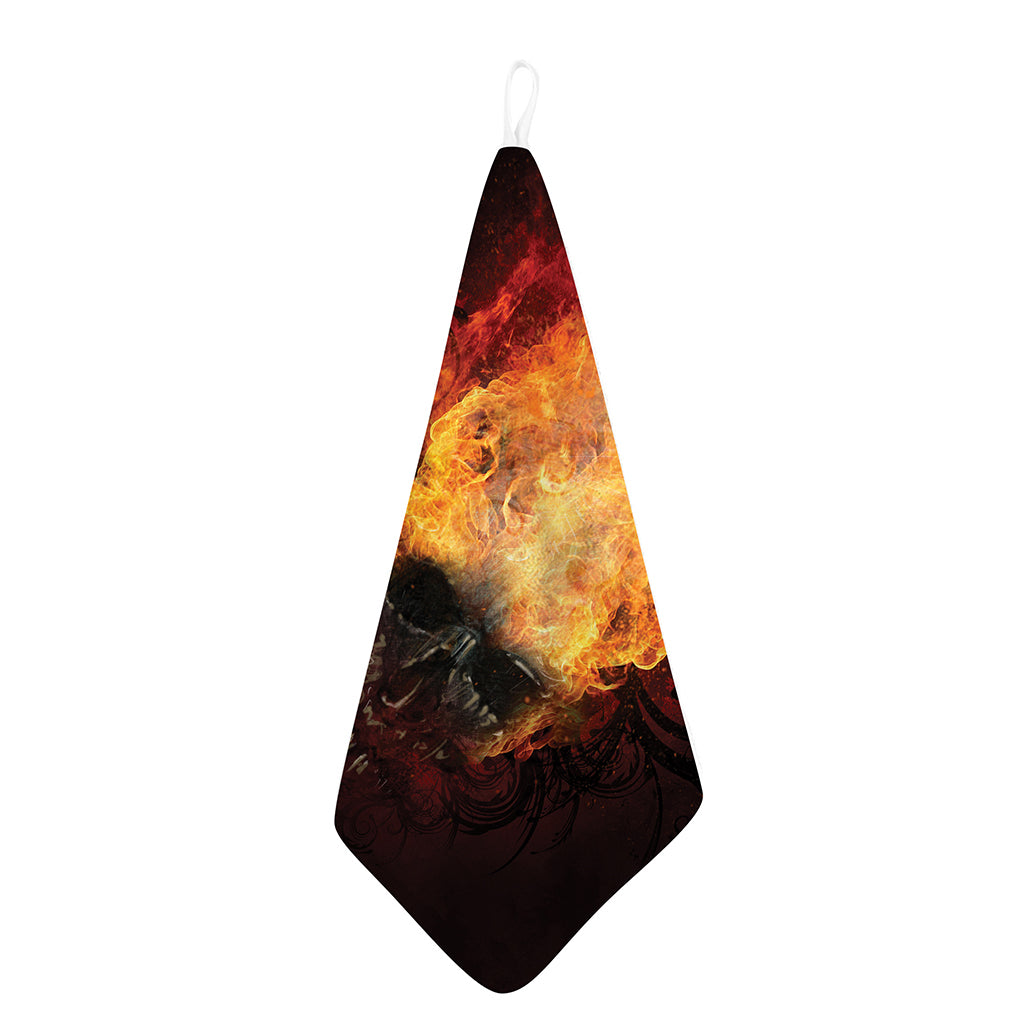 Flaming Demon Skull Print Hand Towel