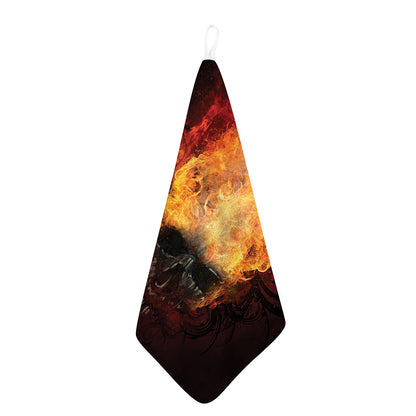 Flaming Demon Skull Print Hand Towel