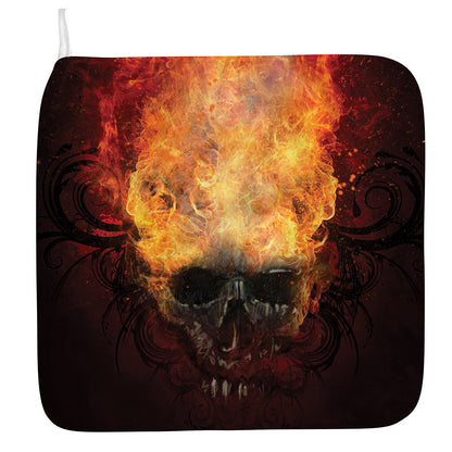 Flaming Demon Skull Print Hand Towel