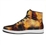 Flaming Demon Skull Print High Top Leather Sneakers