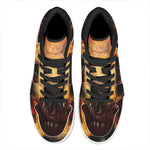 Flaming Demon Skull Print High Top Leather Sneakers