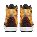 Flaming Demon Skull Print High Top Leather Sneakers