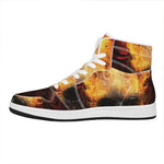 Flaming Demon Skull Print High Top Leather Sneakers
