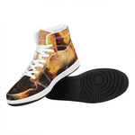 Flaming Demon Skull Print High Top Leather Sneakers