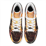 Flaming Demon Skull Print High Top Leather Sneakers