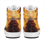 Flaming Demon Skull Print High Top Leather Sneakers