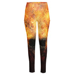 Flaming Demon Skull Print High-Waisted Pocket Leggings