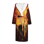Flaming Demon Skull Print Hooded Bathrobe