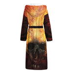 Flaming Demon Skull Print Hooded Bathrobe