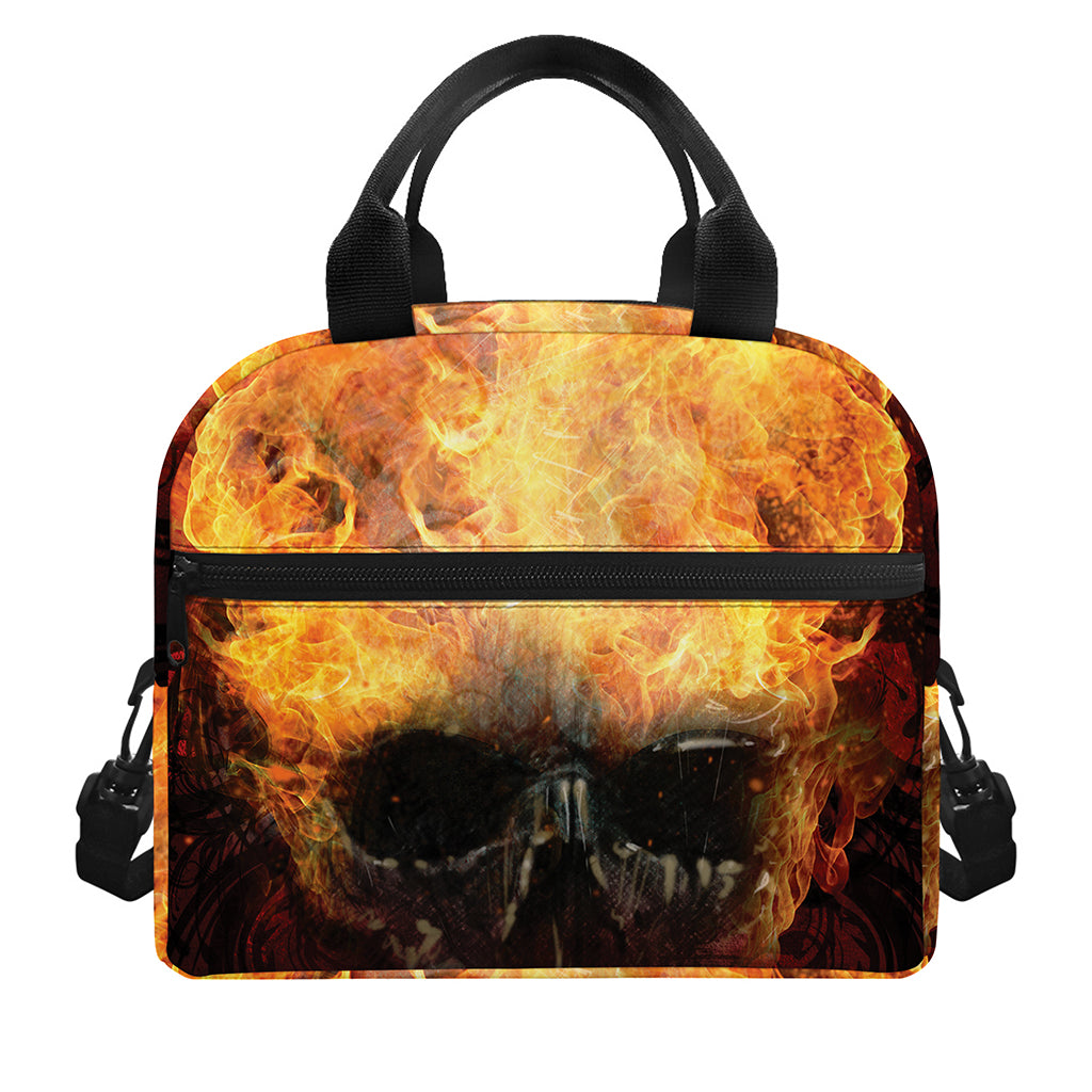 Flaming Demon Skull Print Insulated Lunch Bag