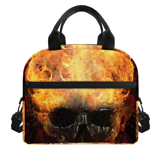 Flaming Demon Skull Print Insulated Lunch Bag