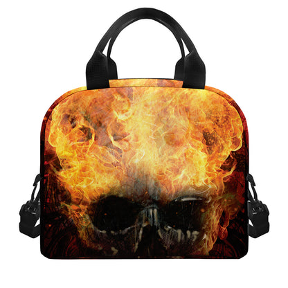 Flaming Demon Skull Print Insulated Lunch Bag